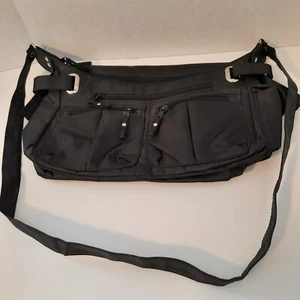 Black Nylon Shoulder Strap Purse 5 Outer Zip Pockets 1 inner zip pocket EUC - Picture 1 of 9