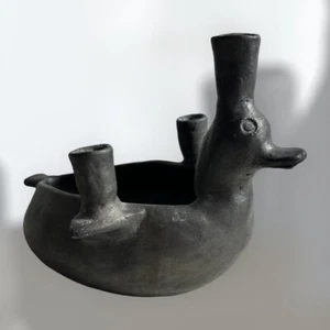 PRE-COLUMBIAN Duck FORM VESSEL BLACKWARE AMERICA tribal effigy Moche Pottery - Picture 1 of 9