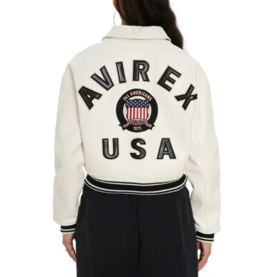 Mujeres Avirex Blanco Bombardero Real American Flight Chaqueta Chaqueta de Cuero para Damas Foto 1 de 4