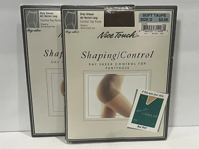 2 Nice Touch Shaping/Control Pantyhose Sz. D Soft Taupe Control Top NIP - Imagem 1 de 3