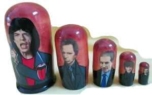 Rolling Stones Nesting Doll/Russia/5-pc Set/4.5" Tall/Wood/NEW! - Picture 1 of 2