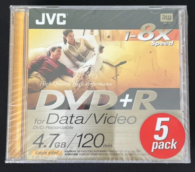 5 Pack Of JVC DVD+R Data/video1-8x speed 4.7GB 120 min DVD Recordable Brand New - Image 1 of 4