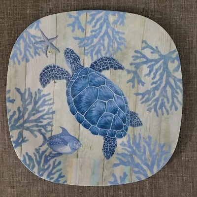 Juego de 5 platos de cena azul melamina azul tortuga marina certificado internacional azul/blanco Foto 1 de 4
