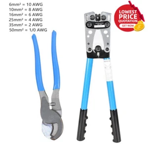 Battery Cable Lug Crimping Tool Wire Crimper With Cable Cutter for 10-0 AWG - Picture 1 of 7