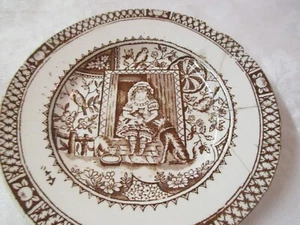 Atq England C.A. & Sons brown Transferware Child's Plate Little Mae w/ Dog crack - Picture 1 of 6