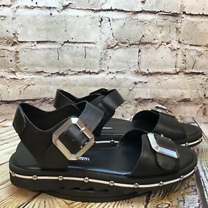 Charles David Women's Black Leather Open Toe Metal Buckle Ankle Strap Sandals 6