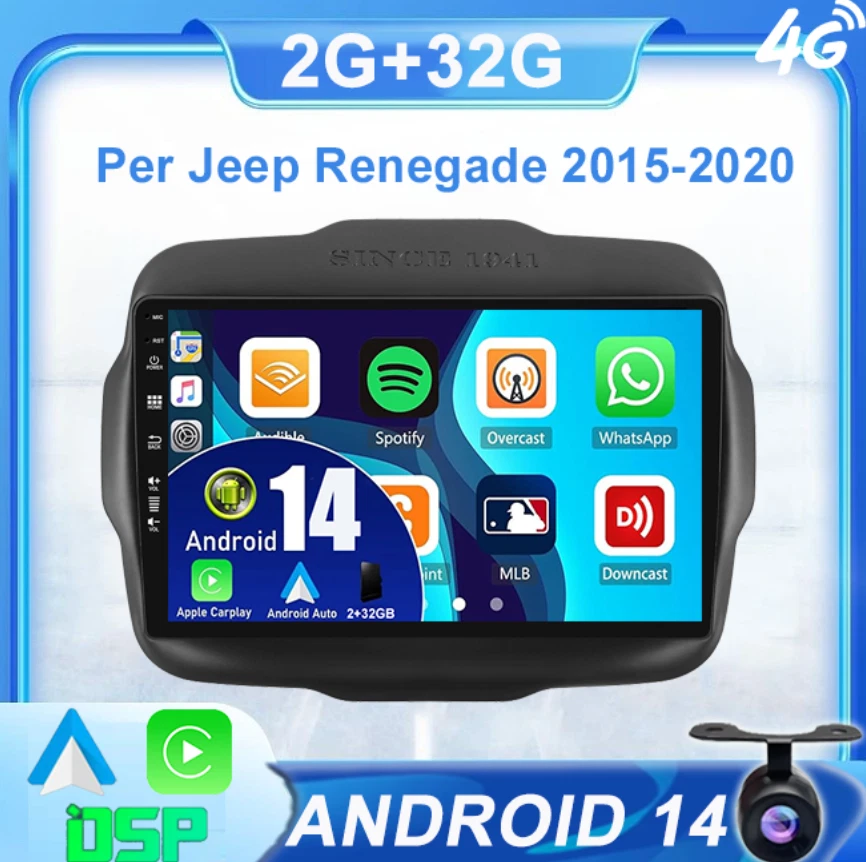 9" Per Jeep Renegade 2015-2020 Autoradio CarPlay Android 14 GPS Navi OBD AM 32GB - Immagine 1 di 4
