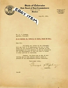 1921 Raymond Miller George Stephan Denver Estado de Colorado Comisionado de Tierras - Imagen 1 de 1