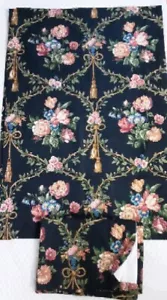 Vintage drapierte Vorhänge 2 Paneele schwarz Blumenmuster 34 x 100" - Bild 1 von 7