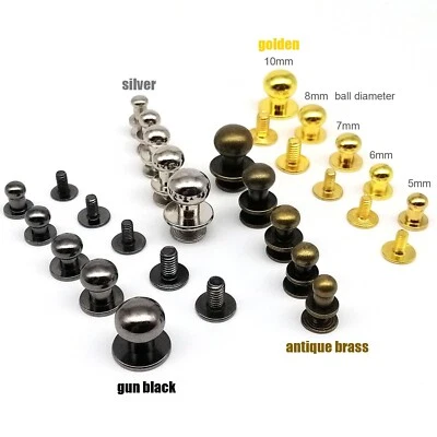 10 pezzi ottone massiccio testa tonda borchia vite pelle borsa Chicago vite chiodo rivetto - Immagine 1 di 4