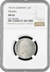 Prussia 1/6 thaler 1812 A, NGC MS62, "King Frederick William III (1797 - 1840)" - Picture 1 of 2
