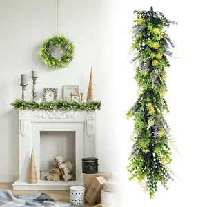 Patio Artificial Hanging Garland Faux Ivy Leaves Plants Vines, Green With Purple - Picture 1 of 7