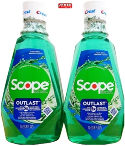 Scope Outlast Mouthwash, Up to 5x Longer Fresh Mint, 1Liter (33.8oz) - Pack of 2 - Picture 1 of 2