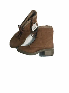 NEW Womens Boots Dez Microsuede Lace-Up W/ Zipper Universal Thread Cognac - Picture 1 of 6