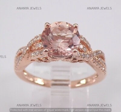 2 CT Round Cut Lab-Created Morganite Solitaire Wedding Ring 14K Rose Gold Plated - Image 1 of 4