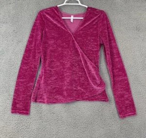 Acos &A Women's Small Pink Long Sleeve Faux Wrap Surplice Textured Velvet Blouse - Picture 1 of 11