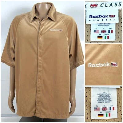 Camisa Reebok Clásica Hombre XL Beige Terciopelo Terciopelo Abotonada Manga Corta De Colección Foto 1 de 4