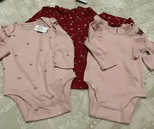 NEW GAP Baby Pink & Red Floral Long Sleeve Bodysuit (3-Pack) Sz 12-18 Months - Picture 1 of 9