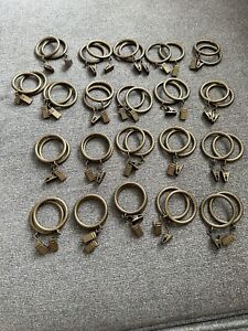 42 Curtain Rod Rings w/Clips Antique Bronze Metal Drapery Hardware 1 7/8"