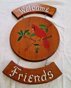 Letrero de madera vintage de arte popular ""Bienvenidos amigos - Imagen 1 de 4
