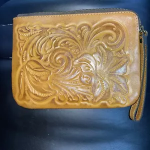 Perfect Patricia Nash braun Blumenmuster Leder Clutch Capri Handtasche Armband - Bild 1 von 5
