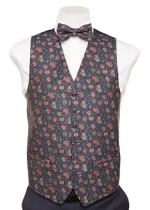 Michelsons of London Navy Christmas Presents Waistcoat - Picture 1 of 4
