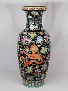 LARGE ANTIQUE CHINESE CERAMIC HAND PAINTED DRAGON VASE 62 cm - Picture 1 of 9