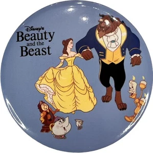 "Pin promocional Disney La Bella y la Bestia 3"" botón Pinback 1993 Belle Vintage" - Imagen 1 de 4
