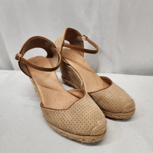 Caslon 7.5 Tan Suede Perforated Wedge Closed Toe Jute Espadrille Shoes Sandals - Picture 1 of 10