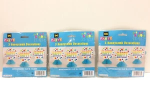 3 - DG Party Honeycomb Centerpiece Decorations 6" Happy Birthday 3 Pack - Picture 1 of 4
