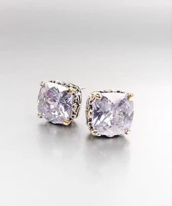 Designer PETITE Silver Gold Balinese Filigree Lavender CZ Crystal Earrings - Picture 1 of 2