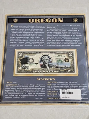 History of Oregon ~ Enhanced Colorized GENUINE $2 Two Dollar Bill - Image 1 of 2