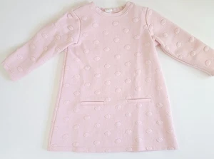 H&M Girls Pink Textured Polka Dot Long Sleeve Dress Size 2-3Y - Picture 1 of 11