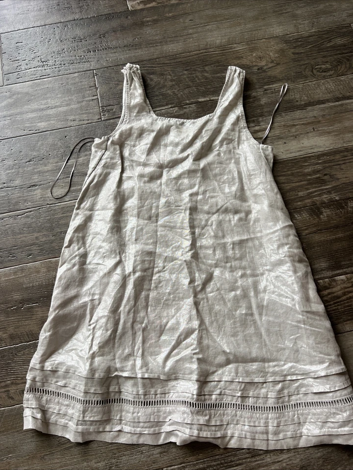 C&C California Womens Small Linen Dress Metallic Shimmer Square Neck Sleeveless - Image 1 of 4