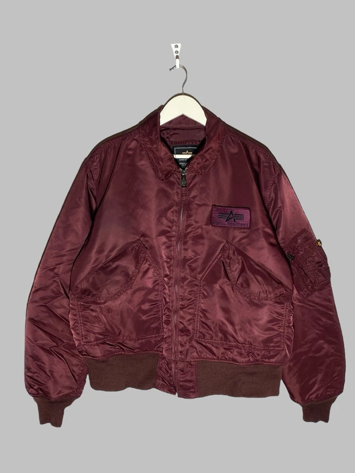 Vintage Alpha Industries CWU 45 Flyers Bomber Jacket Burgundy Nylon Men’s Large - Image 1 of 4