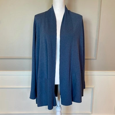 Cardigã Eileen Fisher 3XL jeans urze mistura de lã azul espanador leve - Imagem 1 de 4