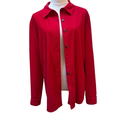 Talbots Stretch Red Collared Button Front Shirt Women's XL - Image 1 of 4