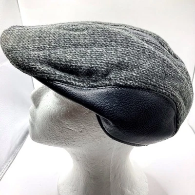 Gorra de periodista plana para hombre talla única vegana cuero negro gris mezcla de algodón tweed Foto 1 de 4