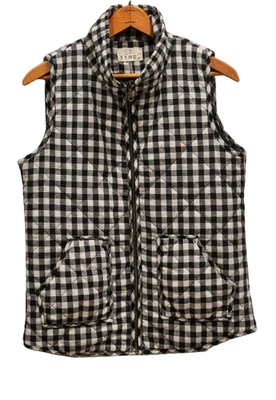 NWOT ETWO Women's Vest Sz Small Quilted Gingham Plaid Full Zip Lined Black/White - Image 1 of 4