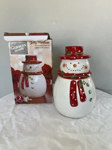 New Snowman Cookie Jar Holiday/Christmas, Stoneware With Box Gibson Home 7.5” - Picture 1 of 8