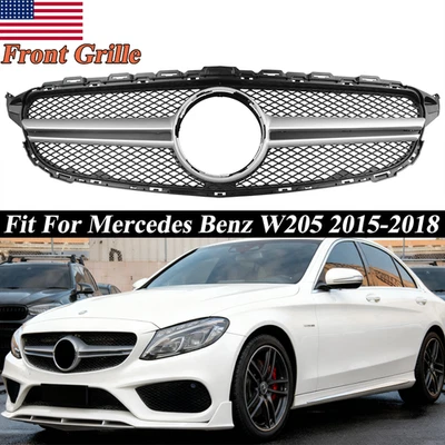 Front Bumper Grille Chrome Fit For Mercedes Benz W205 C300 C43 2015-2018 Grill Foto 1 de 4