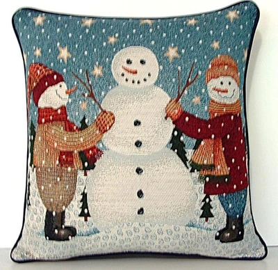 Bonecos de neve construindo um boneco de neve, pessoas da neve, travesseiro de tapeçaria Valdrie Evers Wenk novo - Imagem 1 de 4