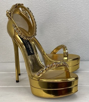 Dolce&Gabbana Gold Platform Rhinestone Stilettos Women's Size 9 *PREOWNED* - Image 1 of 4