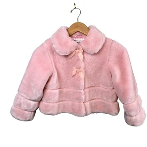 Sarah Louise England Pink faux fur coat with velvet bows - Girls size 6 - Picture 1 of 13