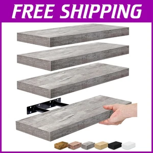 Stylish Gray Floating Shelf Set 4 Pack - Picture 1 of 8