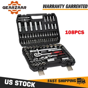 108Pcs Mechanics Tools Kit 6-Point Socket Ratchet Wrench Set Repair Tool Case KY - Picture 1 of 16