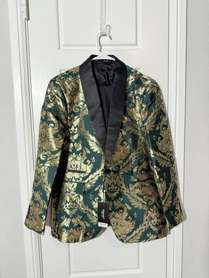 Mgnaie Trajes para Hombre Talla Mediana Dorado y Verde Esmoquin Floral Repujado M233 Foto 1 de 3