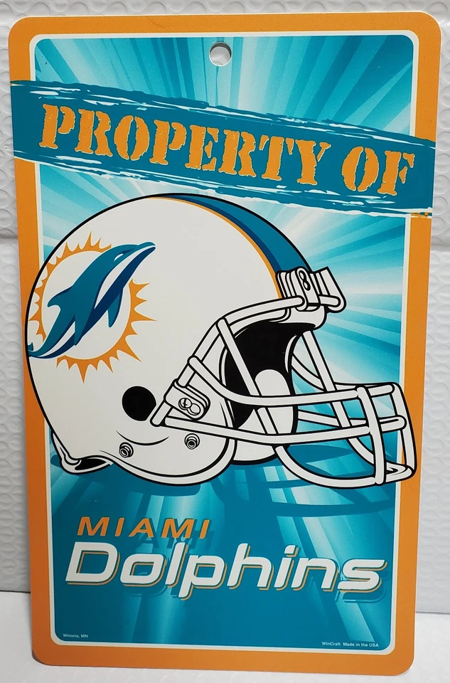 Letrero de plástico propiedad de los Miami Dolphins 7,25" por 12" - NFL Foto 1 de 1