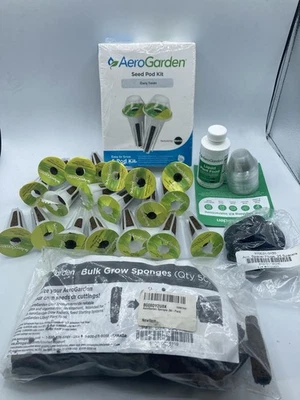 HUGE LOT Aerogarden Seed Pods Liquid Plant Food Grow Sponges ETC - Image 1 of 4