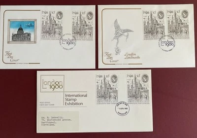 FDC's 1980 London 1980 Gutter Pair First Day Covers x 3- Ref Jy3 - Image 1 of 4